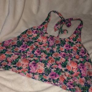 Bow back tank top, floral print